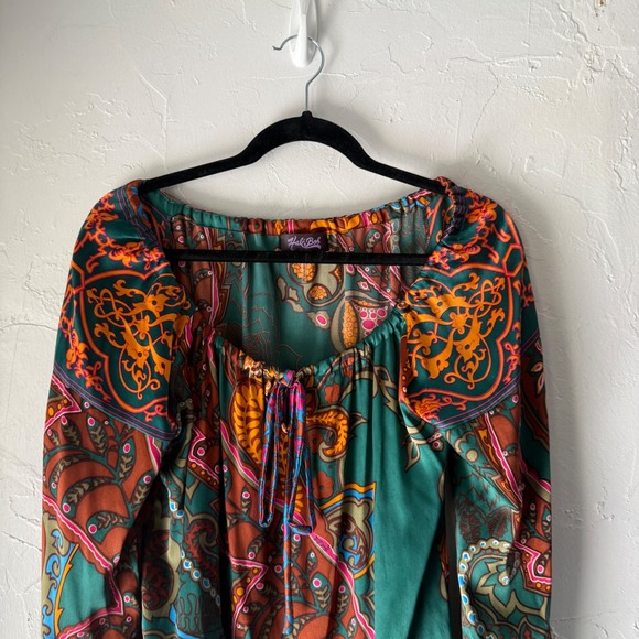 Hale Bob Silk Blend Bohemian Paisley Print Long Sleeve Blouse Top Women's Silk S - Picture 2 of 8